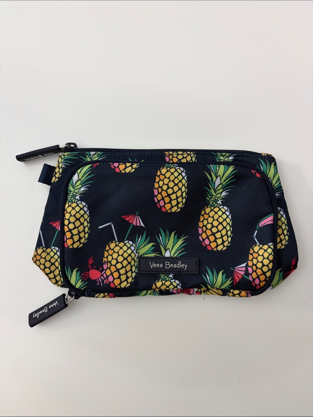 Vera Bradley Toucan Party Navy Pineapple Print Small Cosmetic Case Makeup Bag